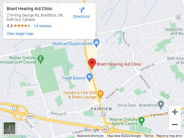 A map of Brant Hearing Aid Clinic